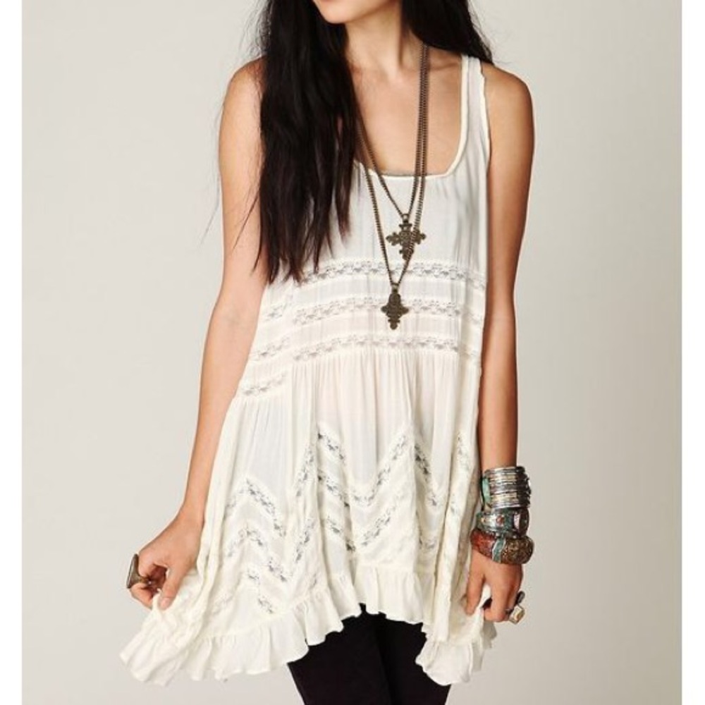 {Free People}Trapeze Dress Lace Tunic Slip